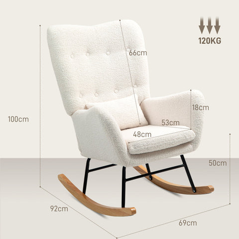 Rootz Rocking Chair - Cozy Seat - Comfortable Armchair - Thick Padding - 69W x 92D x 100H cm -  White