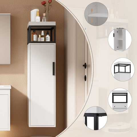 Rootz 3 Piece Bathroom Furniture Set - Bathroom Mirror Cabinet - Washbasin Unit - Soft Close Drawers - MDF - Elegant White - 59x46.5x47cm, 58.5x14x60cm, 120x30x30cm