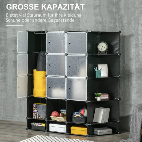 Rootz Modular Storage Cabinet - Wardrobe - Closet - Durable Plastic & Steel - 16 Compartments - 145x46x162cm