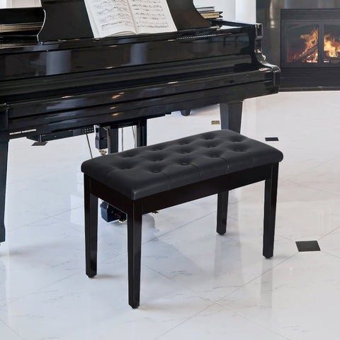 Rootz Piano Stool - Performance Bench - Music Seat - Comfortable Faux Leather Cushion - Durable Rubber Wood - Ample Storage - 76cm x 36cm x 50cm