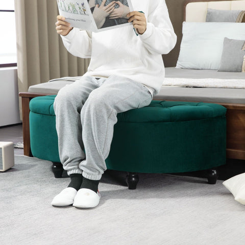 Rootz Velvet Storage Bench - Dark Green Bench - Upholstered Bench - Blanket Organizer - 120cm x 46cm x 42cm