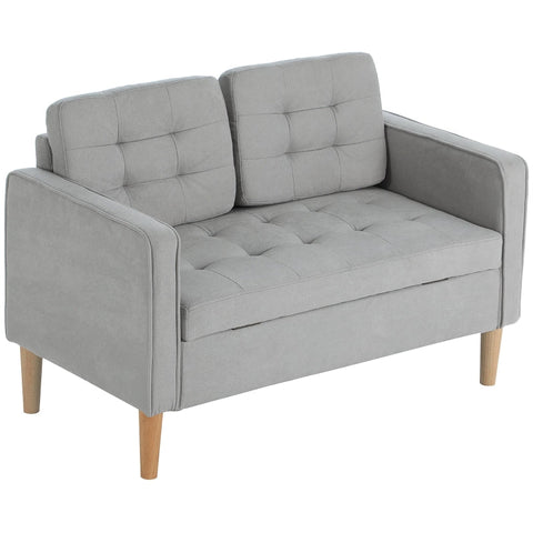 Rootz Two-Seater Sofa - Velvet Loveseat - Button Tufted Backrest - Storage Space - Light Gray - 117cm x 62cm x 78cm