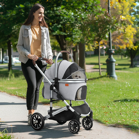 Rootz 3 in 1 Dog Buggy - Pet Stroller - Foldable Cat Carrier - Padded Cabin - 83cm x 61cm x 103cm - Up to 10kg - Grey, Black