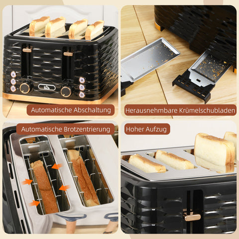 Rootz 4-Disc Toaster - Wave-Shaped Design - Multi-Function Toaster - Combats Jammed Toast - Black - 29.2cm x 27.5cm x 18.9cm