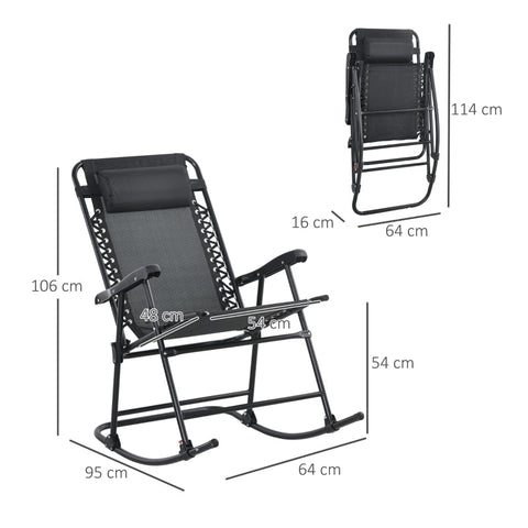 Rootz Outdoor Weatherproof Folding Rocking Chair - Portable Rocker - Camping Rocking Chair - Breathable Textline Fabric - Supports Up to 120kg - 95cm x 64cm x 106cm - Black