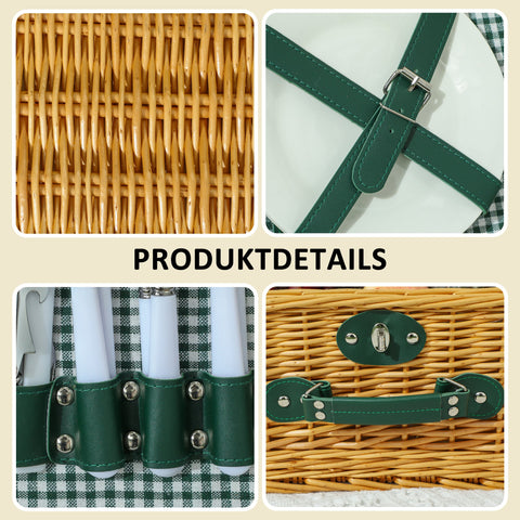 Rootz Picnic Basket - Picnic Case - Willow Basket - Isolated Cooling Bag - 40cm x 30cm x 20cm