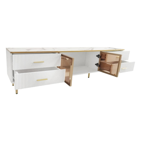 Rootz Marble-Look TV Cabinet - Media Console - Entertainment Unit - Spacious Storage - 170L x 37W x 47.5H cm