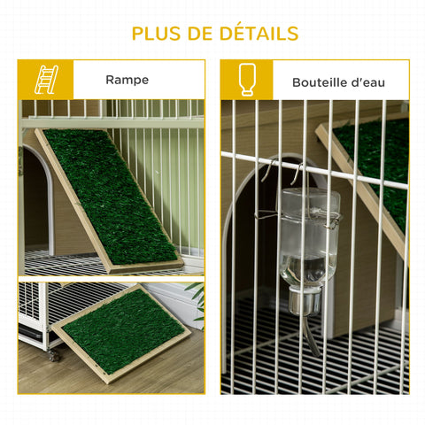 Rootz Rabbit Cage Hutch - Rabbit Home on Wheels - Small Pet House - Easy Clean Tray - 78cm x 52.5cm x 76.5cm