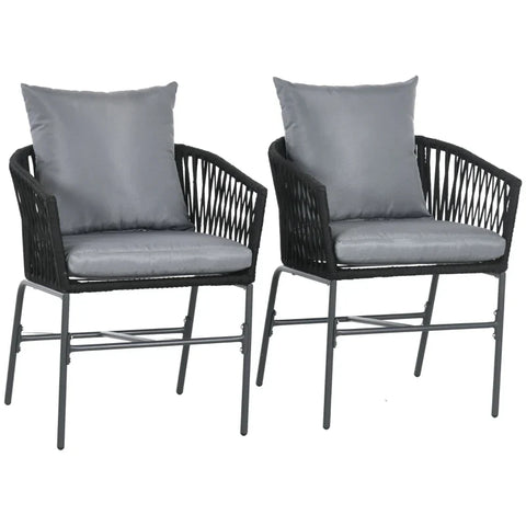Rootz Tuinstoelen - Buitenstoelen - Set van 2 - Boho Design - Zit- en rugkussens - Comfortabele zitschaal - Metalen frame - Staal-polyethyleen - Donkergrijs - 57B x 60D x 71H cm