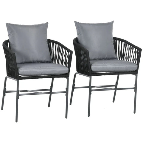 Rootz Garden Chairs - Outdoor Chairs - Set Of 2 - Boho Design - Seat And Back Cushions - Comfortable Seat Shell - Metal Frame - Steel-polyethylene - Dark Gray - 57W x 60D x 71H cm