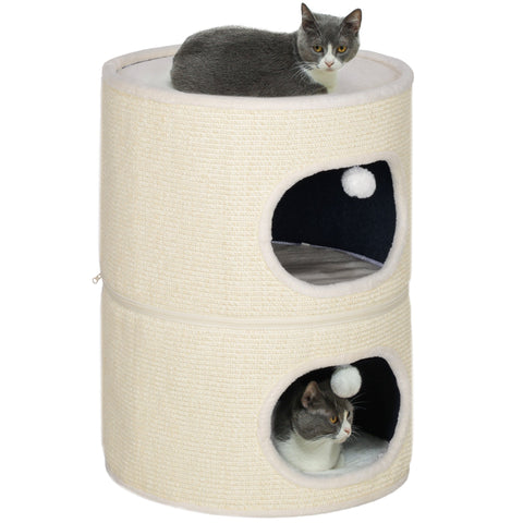 Rootz Modular Cat Tower - Scratching Tree - Cat Condo - 3 Levels Comfort - Ø 51 x 69 cm Brown