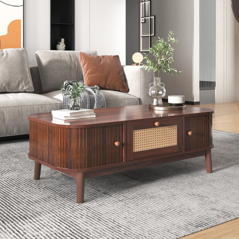 Rootz Rattan Coffee Table - Rustic Table - Country Style - Ample Storage - 110L x 55W x 38.5H cm