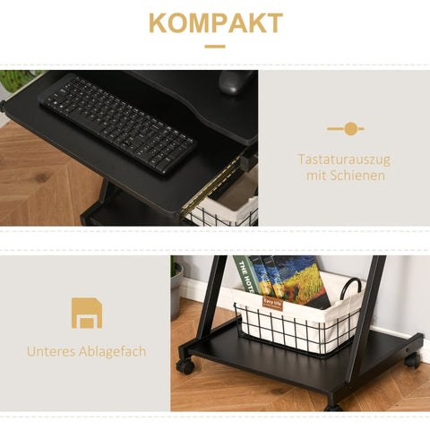 Rootz Compact Computerbureau - Gamingtafel - Werkstation - Uittrekbare toetsenbordlade - Stabiel metalen frame - 60 cm x 48 cm x 73 cm - Zwart
