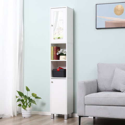 Rootz Tall Bathroom Cabinet - Storage Unit - Adjustable Shelves - Space-Saving - 30 x 28 x 180 cm - White Finish