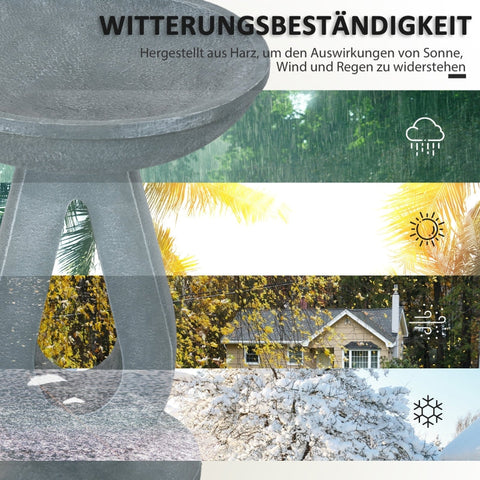 Rootz Bird Bath Water Drinker - Garden Bird Feeder - Outdoor Bird Basin - Elegant Design - Durable Resin - Multi-functional - 40cm x 40cm x 51cm - Gray