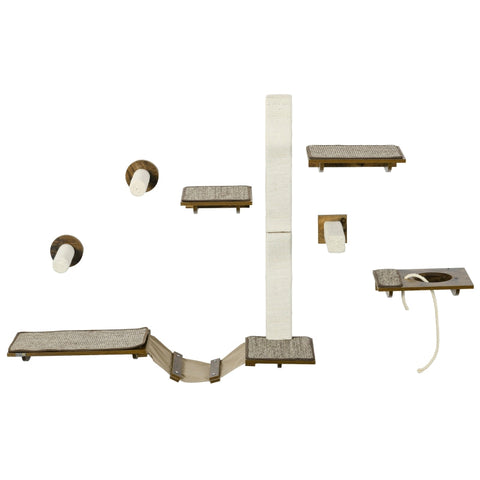 Rootz Cat Wall Shelf Set - Climbing Wall - Cat Platforms - Sisal Scratch Surfaces - Secure Support - 136cm x 29cm x 8.5cm