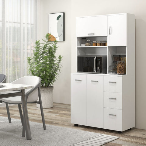 Rootz Kitchen Cabinet - Pantry Cupboard - Storage Organizer - MDF Construction - White - 89cm x 39.5cm x 168cm