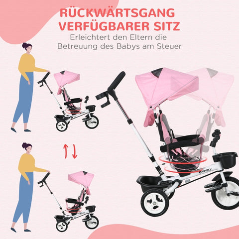 Rootz 6-in-1 Children's Tricycle - Kids Trike - Toddler Bike - Push Bar - Sun Canopy - Reflective Strips - 112cm x 50cm x 104cm - Aluminum Alloy
