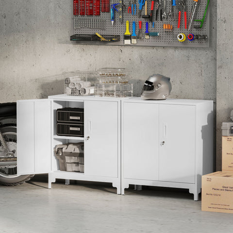 Rootz Metal Office Cabinet - Storage Unit - Filing Cupboard - Lockable Doors - 80cm x 35cm x 91cm