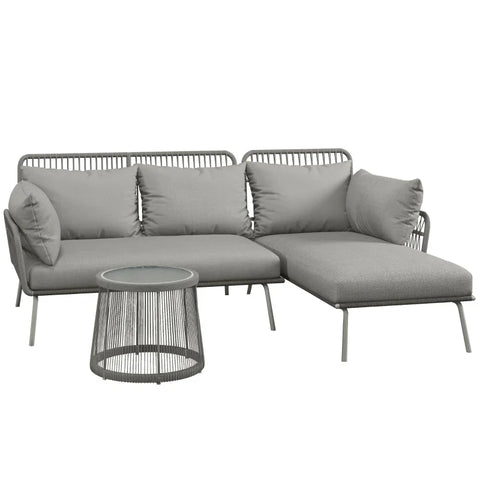 Rootz Outdoor Seating Group - Double Sofa - Garden Sofa - Boho Style - 1 Corner Sofa - 1 Side Table - Light Gray - 125cm x 77cm x 82cm