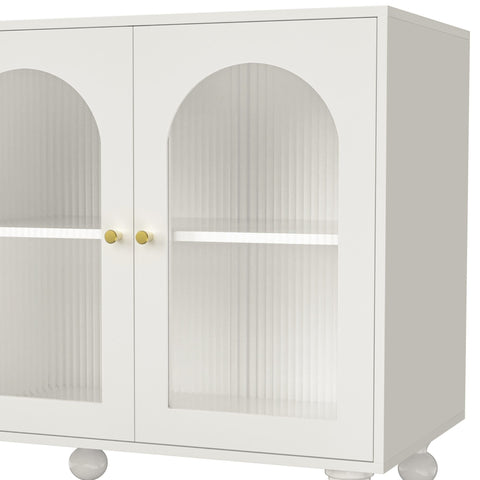 Rootz White Sideboard - Multifunctional Storage Cabinet - Dining Room Cupboard - Anti-Tipping Design - 120cm x 40cm x 75.5cm