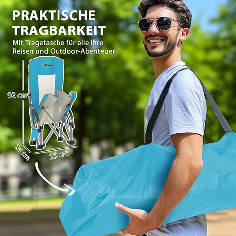 Rootz 2 Set Foldable Blue Camping Chairs - Beach Chairs - Portable Folding Seats - Supports up to 120kg - Oxford Fabric - 70cm x 58cm x 79cm