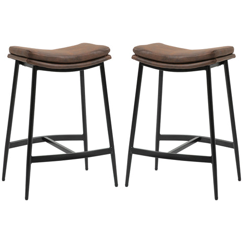 Rootz Set of 2 Bar Stools - Industrial Chairs - Curved Seat Furniture - Steel Footrest - 48.5 x 38.5 x 68.5 cm Brown Black