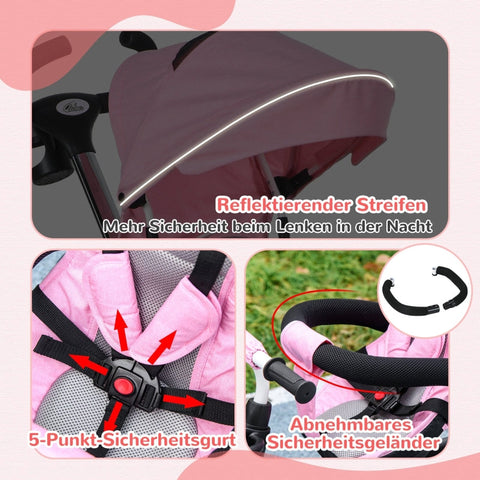 Rootz 6-in-1 Children's Tricycle - Kids Trike - Toddler Bike - Push Bar - Sun Canopy - Reflective Strips - 112cm x 50cm x 104cm - Aluminum Alloy