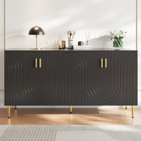 Rootz Black Sideboard - Buffet Table - Storage Cabinet - Unique Shaft Design - Elegant Dining Room Addition - 152cm x 40cm x 75cm
