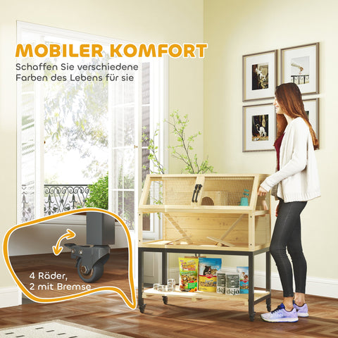 Rootz Wooden Dwarf Hamster Cage - Small Animal House - Two-Story Pet Enclosure - Storage & Mobility - 87 x 43 x 101cm