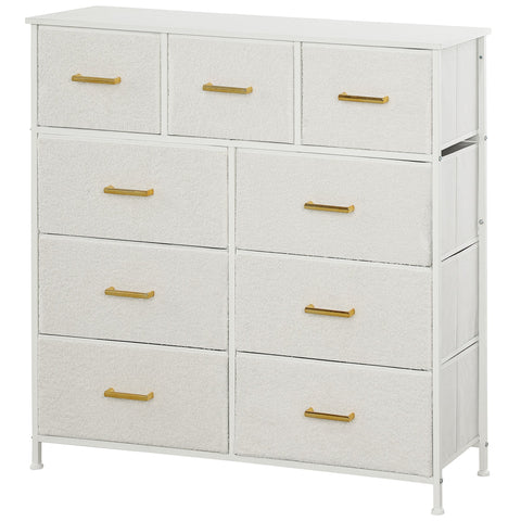 Rootz Fabric Dresser - Storage Chest - 9 Drawer Organizer - Versatile and Elegant - 99cm x 30.5cm x 28cm - Cream White