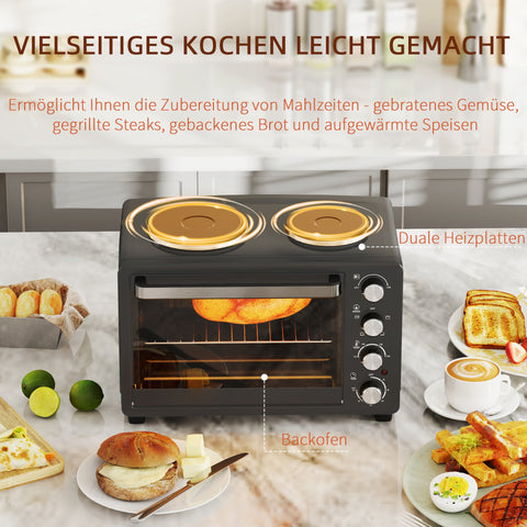 Rootz 28L Compact Toaster Oven - Mini Oven - Electric Oven - 2600W Power - 48.6 x 36.3 x 33cm - Black - Adjustable Temperature & Timer