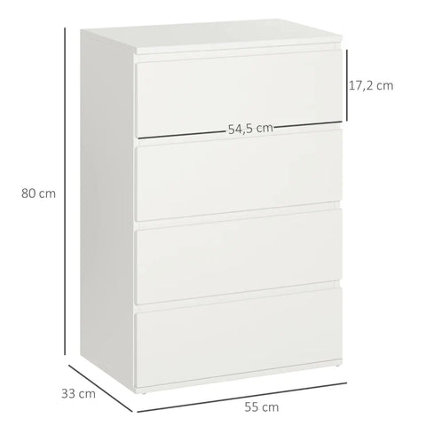 Rootz Dresser - Chest Of Drawers - Sideboard - Drawer Chest - High Gloss - 4 Drawers - White - 55 Cm X 33 Cm X 80 Cm