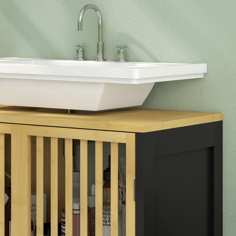 Rootz Sink Unit - Sink Storage - Bathroom Cabinet - Space-Saving - 60 x 30 x 70 cm MDF & Bamboo