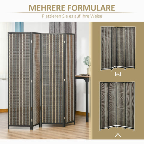 Rootz Foldable Room Divider - Privacy Screen - Paravent - High-Quality Wood/Bamboo - 180cm x 180cm - Brown/Black
