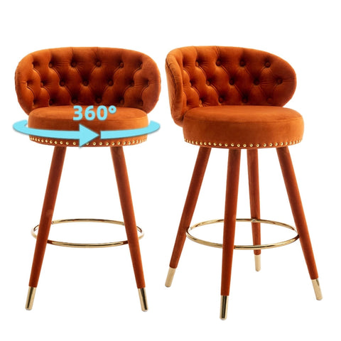 Rootz Velvet Bar Stool - Retro Stools - Luxurious Seats - 360° Rotation - Dimensions: 53cm x 50.5cm x 93cm