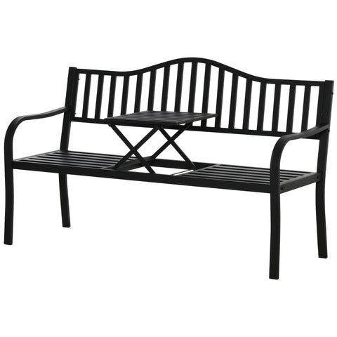 Rootz Garden Bench with Extendable Table - Outdoor Seating - Patio Furniture - Durable Metal - Comfortable Design - 150W x 58.5D x 90H cm