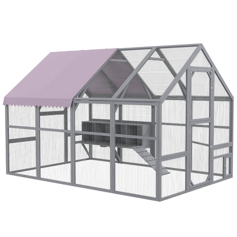 Rootz Chicken Coop - Chicken House - Walk-In Enclosure - Weather Resistant - Spacious Design - Durable Materials - Convenient Nesting Boxes - 280cm x 185.5cm x 188cm - Fir Wood & Metal