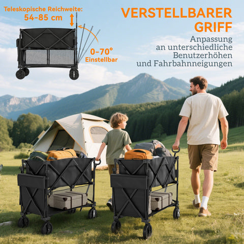 Rootz Double-Decker Garden Car - Outdoor Trolley - Transport Cart - 200 kg Capacity - 369.5L - Sturdy Steel Frame - Black - 50cm x 102cm