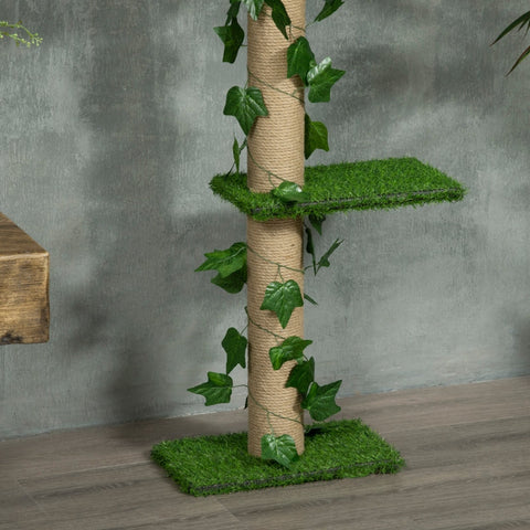 Rootz Floor-to-Ceiling Cat Tree - Height Adjustable Scratching Post - Artificial Leaves - Chipboard - 37cm x 21cm x 202-242cm