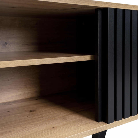 Rootz TV Cabinet - Media Console - Entertainment Unit - Ample Storage - 170cm x 40cm x 50cm - Wood & Black Design