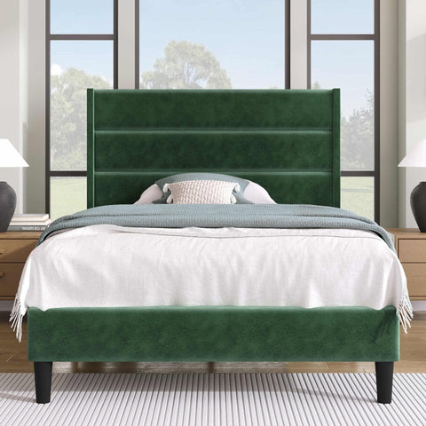 Rootz Single Bed - Slatted Headboard - Velvet Look - Elegant & Comfortable - 90 x 200 cm - With Storage Space - 96W x 209D x 111H cm