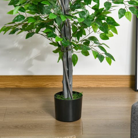Rootz Artificial Ficus Tree - Art Plant - Realistic Appearance - Ever-Green & Easy Care - Plastic & Cement Pot - 135cm Height