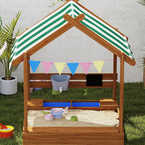 Rootz Sandpit with Sun Protection - Playhouse Design - Kids Sandbox - Solid Wood - 124cm x 116cm x 146cm
