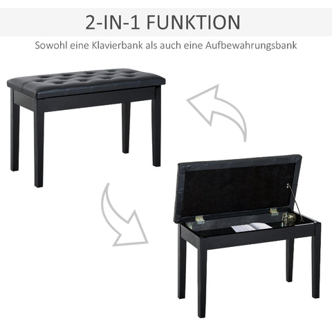 Rootz Piano Stool - Performance Bench - Music Seat - Comfortable Faux Leather Cushion - Durable Rubber Wood - Ample Storage - 76cm x 36cm x 50cm