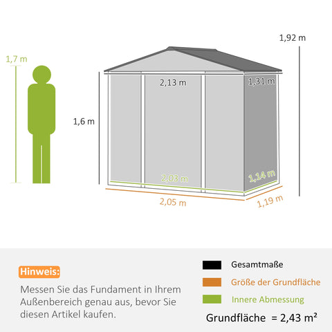 Rootz Garden Tool Shed - Steel Storage - Lockable Storage - Waterproof & Ventilated - 213cm x 131cm x 192cm
