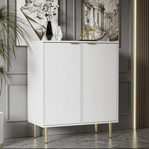 Rootz Sideboard Storage Cabinet - Chest of Drawers - Floral Pattern - Shockproof Design - 75L x 40W x 90H cm - Golden+White