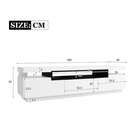 Rootz High-Gloss TV Cabinet - Media Console - Entertainment Center - LED Lighting - 160cm x 39cm x 42cm