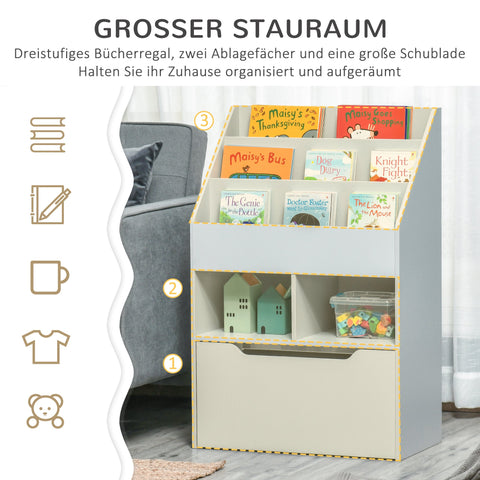 Rootz Children's Bookshelf - Kid's Shelf - Storage Unit - Keeps Rooms Tidy - 60 x 29.9 x 90 cm, Grey