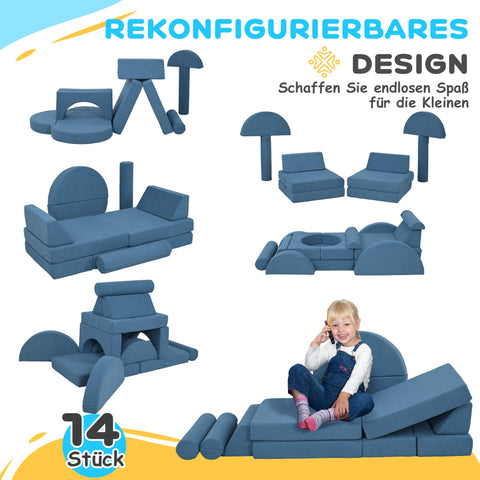 Rootz Soft Building Blocks Set - Play Sofa - Kids' Furniture - Promotes Motor Skills - 140L x 102W x 46H cm